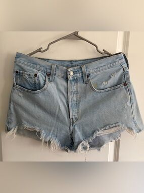Levi's Light Wash Distressed 501 Cutoff Denim Shorts